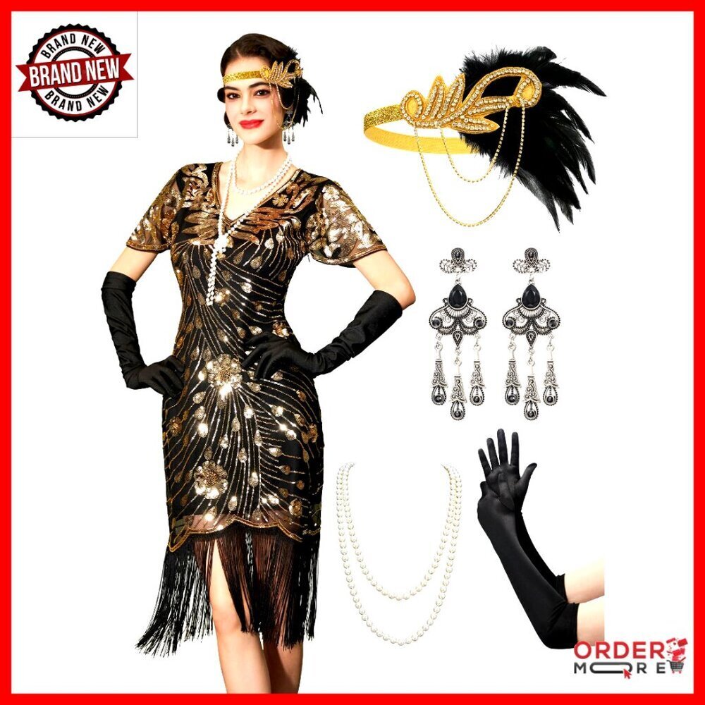 Flapper Dress 1920s Fringe Gatsby Costume Prom Party Mesh Sequin